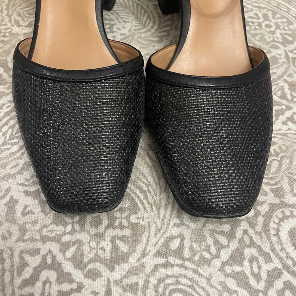 Naturalizer Wave Black Woven Square Toe Ankle Strap Block Heel Shoes Women's 9M - Picture 2 of 8